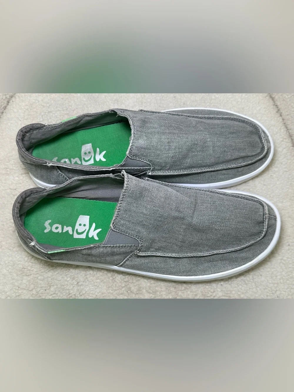 Sanuk Hi Five Men’s Gray Grey Canvas Slip On Loafers Casual Comfortable Shoes 12